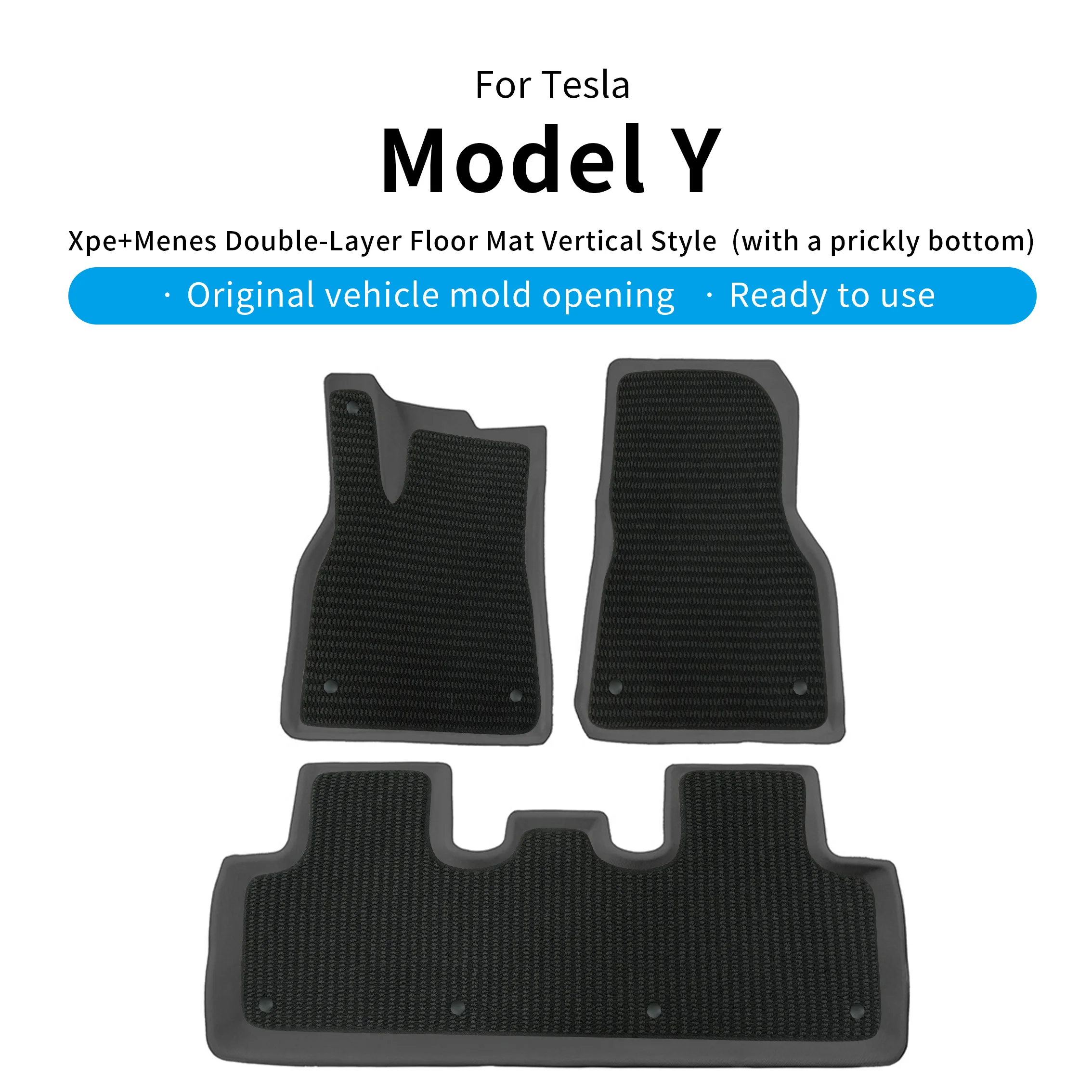 XPE Vertical Dual-Layer Mats with Barbed Bottom & Menis Top for Tesla Model Y – Anti-Slip, Waterproof & Easy-Clean
