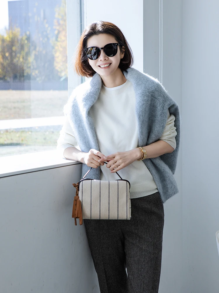 

Vi Cloud Wool Camere Knitwear round Ne Base Layer Top Multi-Color Soft Cozy Winter Women's Faion Commute Sle