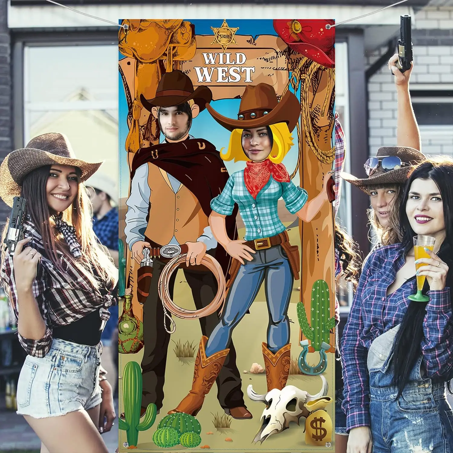 1pc, Western Party Decorations, Cowboy Photo Props Large Fabric West Themed Door Banner Background, Funny Western Games Supplies