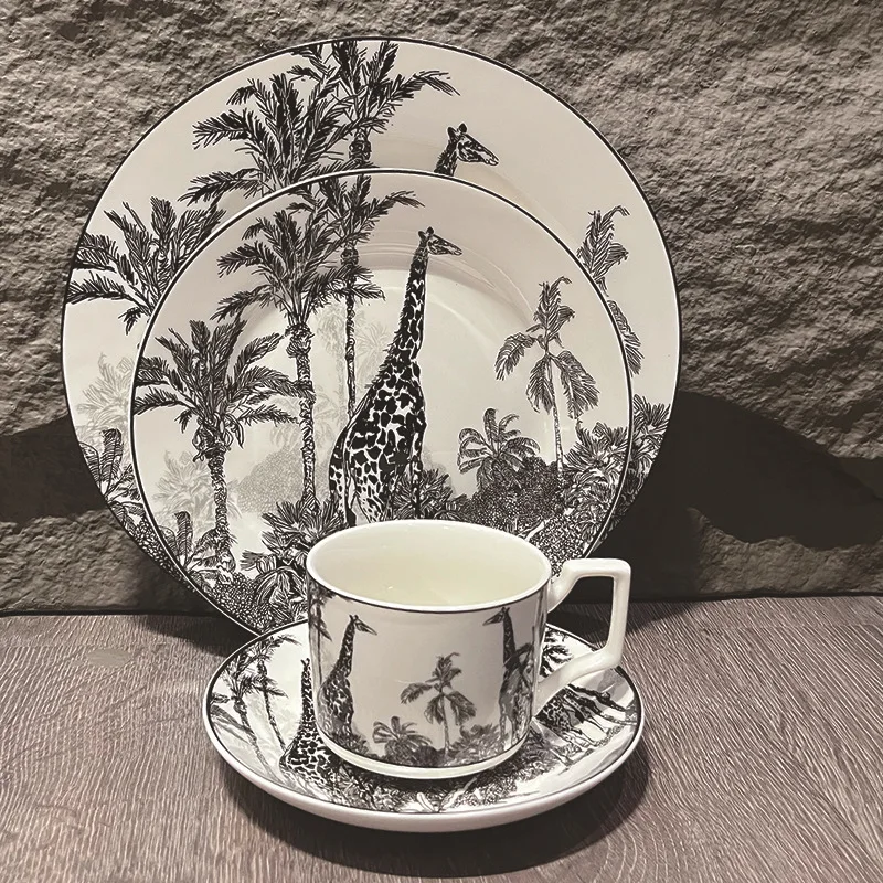 8-10 Inch Plate Giraffe Ceramic Coffee Cup & Saucer Set, French Vintage Ins Style, Niche Afternoon Tea Coffee Cup