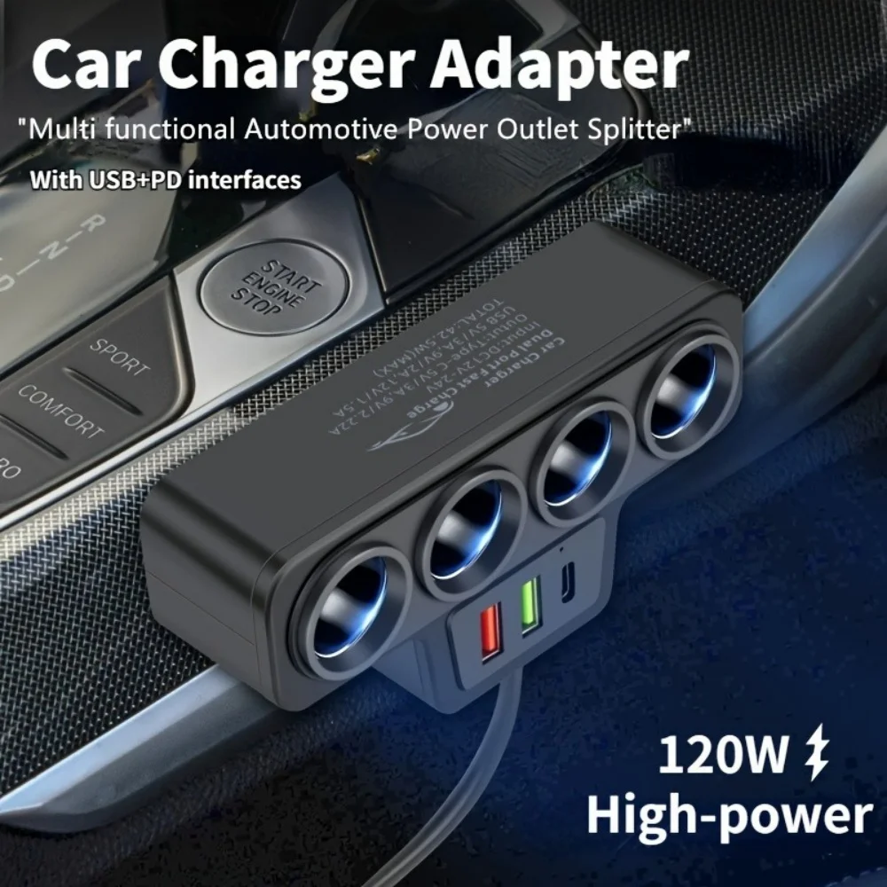 12V/24V Car Cigarette Lighter Adapter Fast Charge USB PD Car Charger 4 Ports Multifunction Universal Mobile Phone Charger In Car