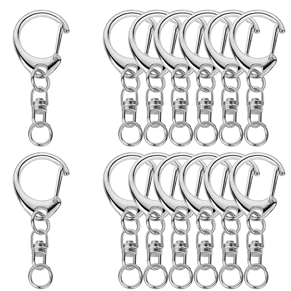 10/30/50 Sets Lobster Claw Clasps for Keychain Clip, C-Shaped Swivel Snap Hooks Key Chain Rings DIY Making Kit for Crafts