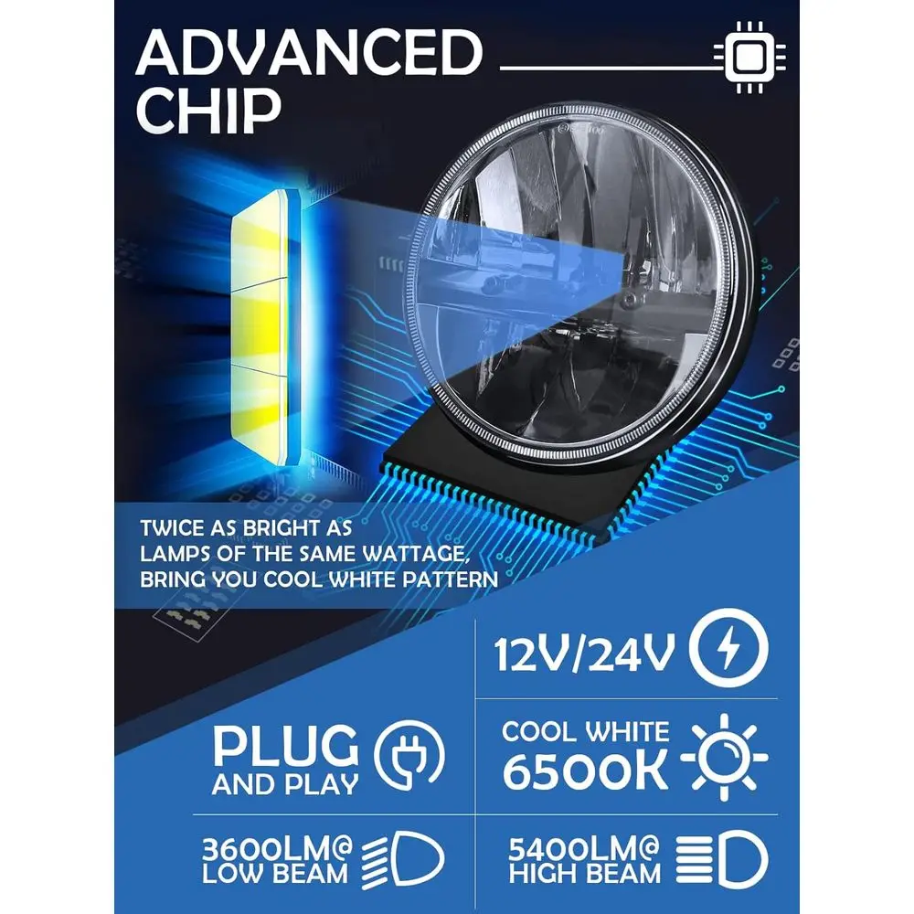 7 أزواج من المصابيح الأمامية LED، أبيض بارد، شعاع عالي/منخفض، توصيل وتشغيل، معتمد من وزارة النقل، متوافق مع جيب رانجلر JK/TJ/CJ، Tr