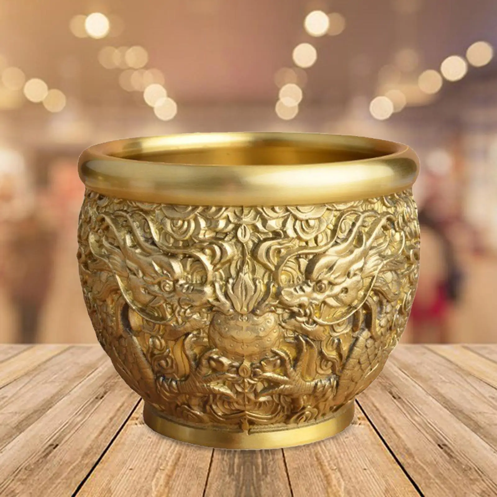 

Brass Feng Shui Bowl Decorative Bowl Ornament Statue Figurine Treasure Basin Dragon Decorative for Dining Room Office Desk