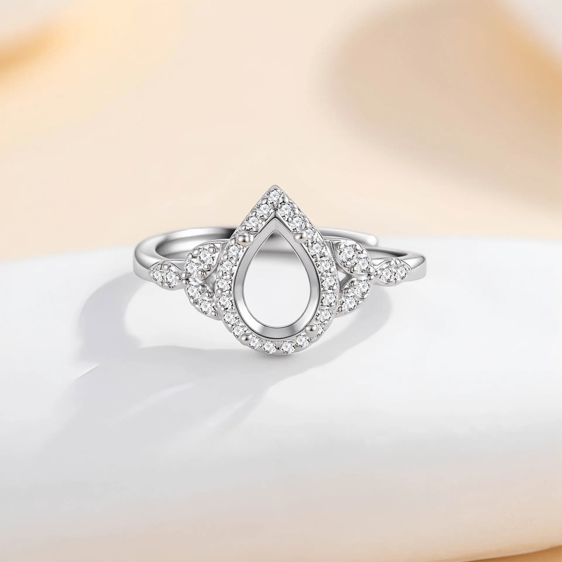 2Pcs 4 Prong Ring Blank for 6*8mm Pear Shape Cabochon Adjustable Semi Mount Ring Base DIY Women Engagement Jewelry Making Craft