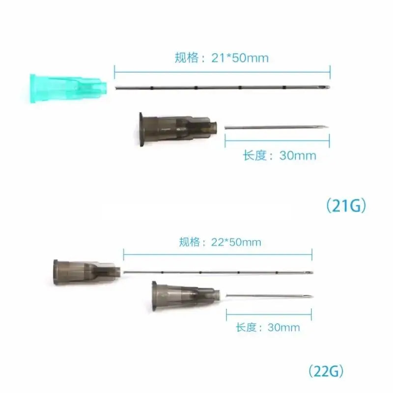 Pièces d'outils de canule à pointe émoussée de poulet d'usine, 14G, 90mm, 22g, 23G, 25G, 27G, 18G, 30G, 50mm