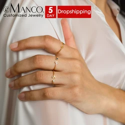 EManco Birthstone Initial Custom Ring Open End Ring Stainless Steel Name Custom Jewelry Women's Ring
