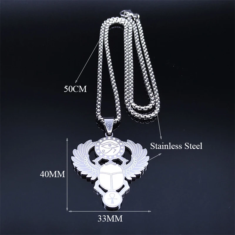 الجعران المصري عنخ مفتاح الحياة القلائد الفولاذ المقاوم للصدأ الأساطير عين را حورس رمز قلادة مجوهرات corrente masculina