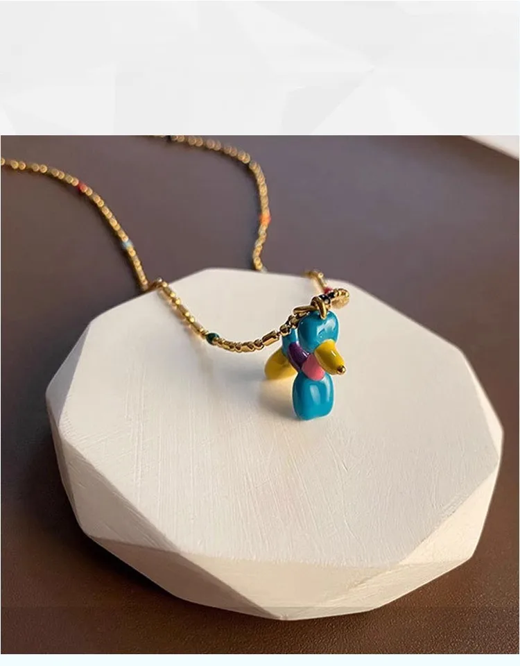 Neue bunte Emaille drei dimensionale kleine hunde förmige Anhänger Halskette Edelstahl Ketten hals Frauen nicht verblassen Schmuck – Detail 2