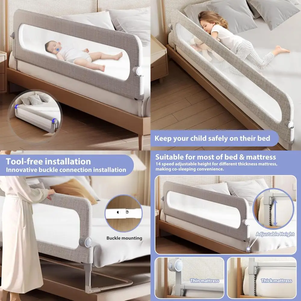 Baby Bed Rails Guard for Toddlers - Toddler Bed Rail for Queen Full King Twin Crib Bunk Size Bed Adjustable Heights & Foldable B