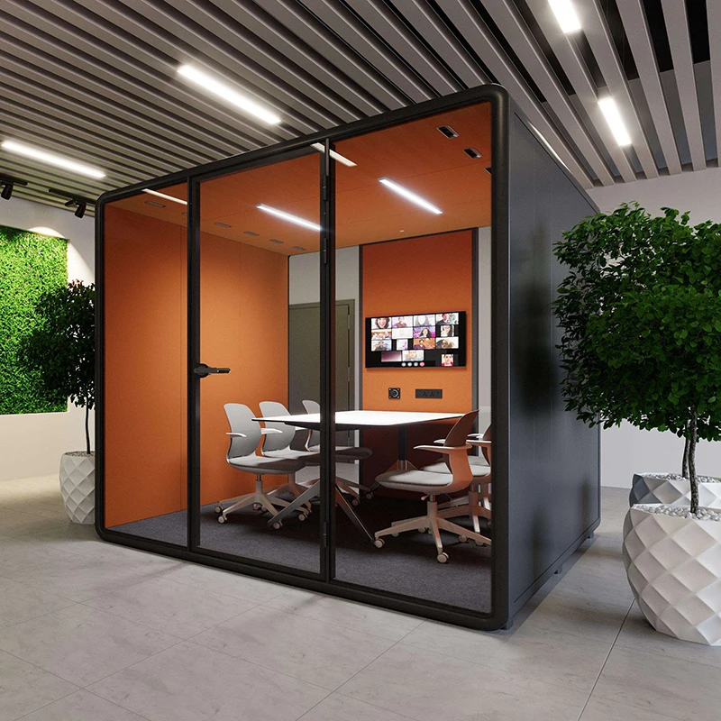 Movable Acoustic Meeting Pod Sound Insulation Silent Booth with Power Socket & LED Lamp