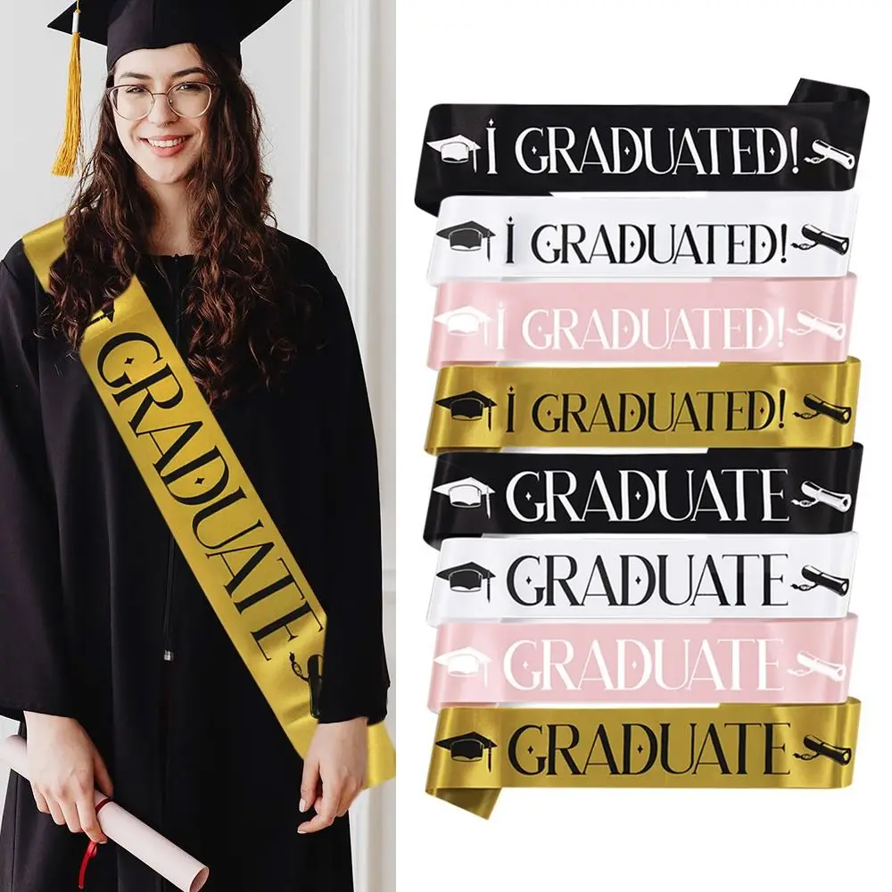 

Gold Glitter Letter I GRADUATED Sash Unisex Ornament Graduate Shoulder Strap Etiquette Belt Celebration Photo Props