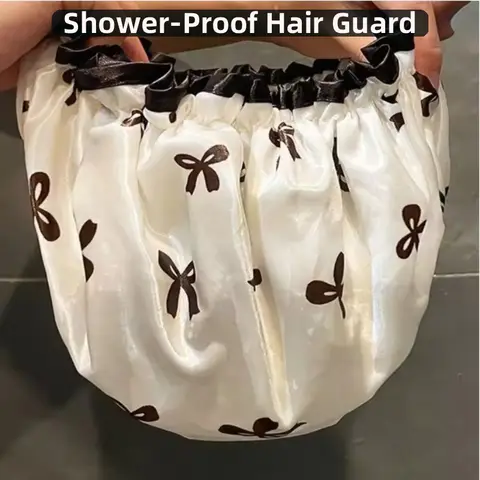 Shower Cap Bath Reusable Double-Layer Waterproof Bath Shower Cap , Foldable, Women's