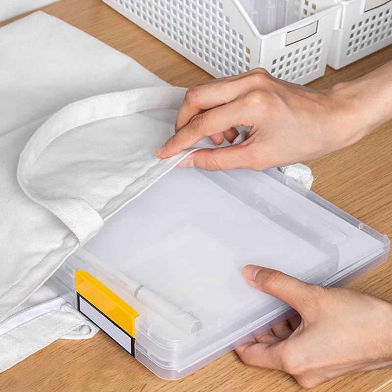 4PCS A4 File Portable Project Case,Portable A4 File Box Plastic Scrapbook Paper Storage Box For 8.5X11inch Letter Paper Durable