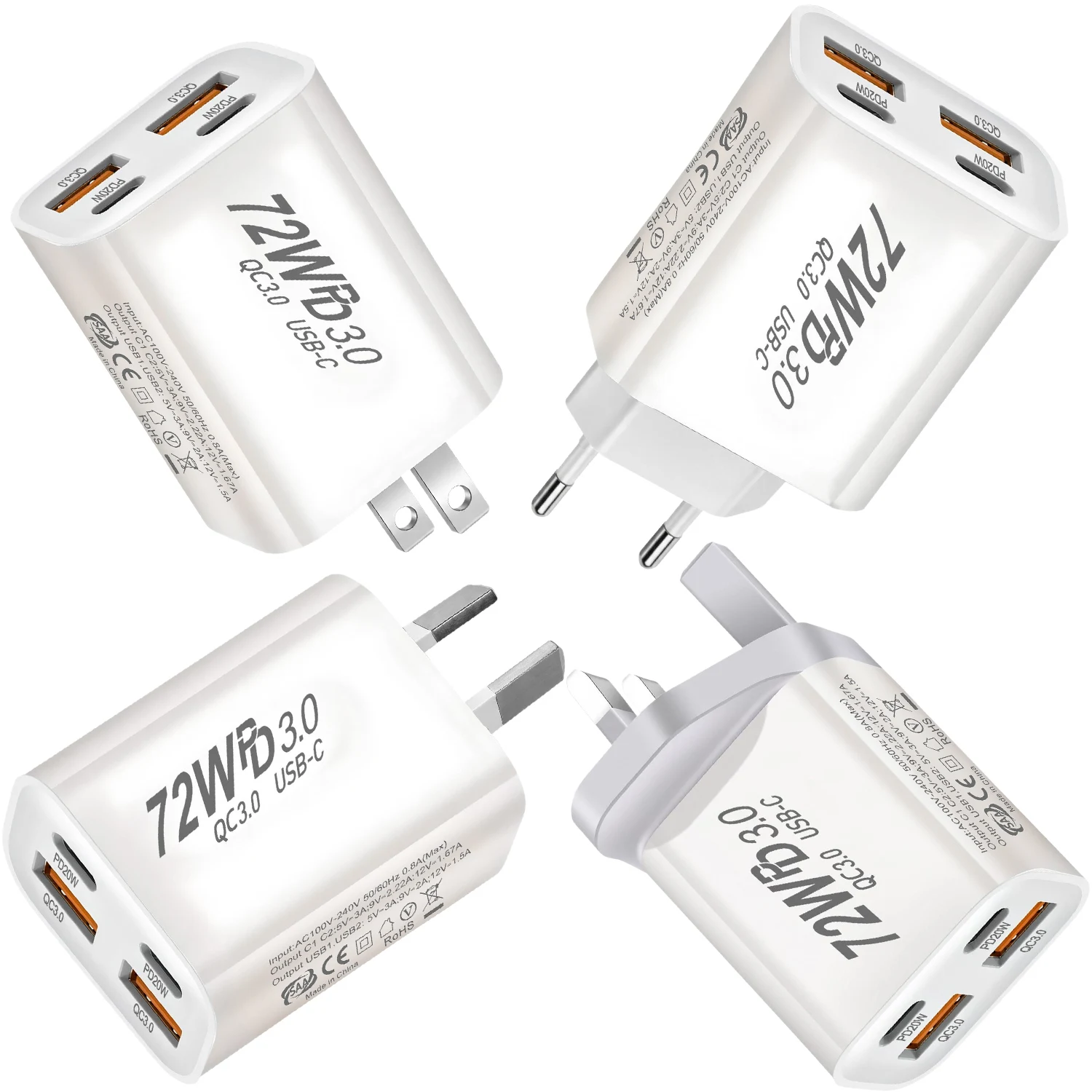 UK/AU/EU/US Plug Wall Charger USB TYPE-C Fast Charger QC3.0 PD20W Mobile Phone Charging Plug for iPhone Xiaomi Phone Adapter