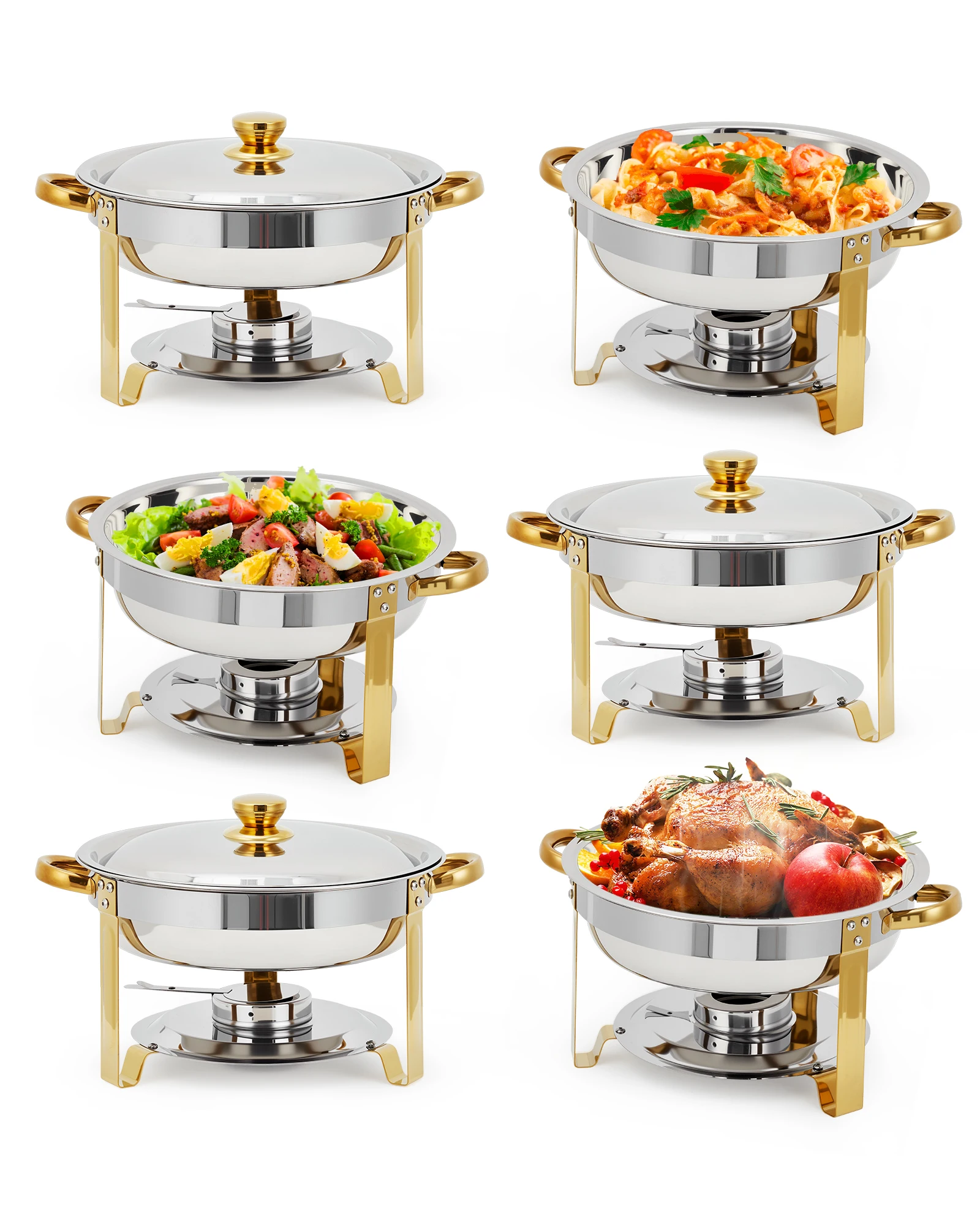 2/4/6 Pack Chafing Dishes,5QT Stainless Steel Buffet Servers with Lid - Dual Temperature Control for Catering, Wedding Banquet Buffet