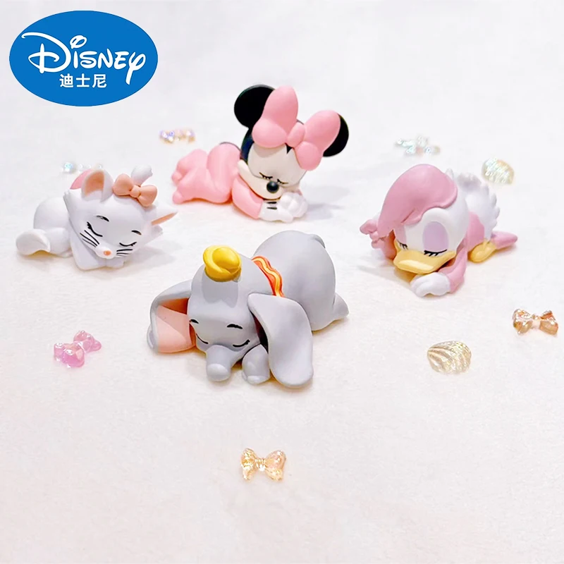 Disney Anime Gashapon Capsule Marie Cat Dumbo Minnie Daisy Character Sleep Doll Model Toys Desktop  Decoration Kids Kawaii Gifts