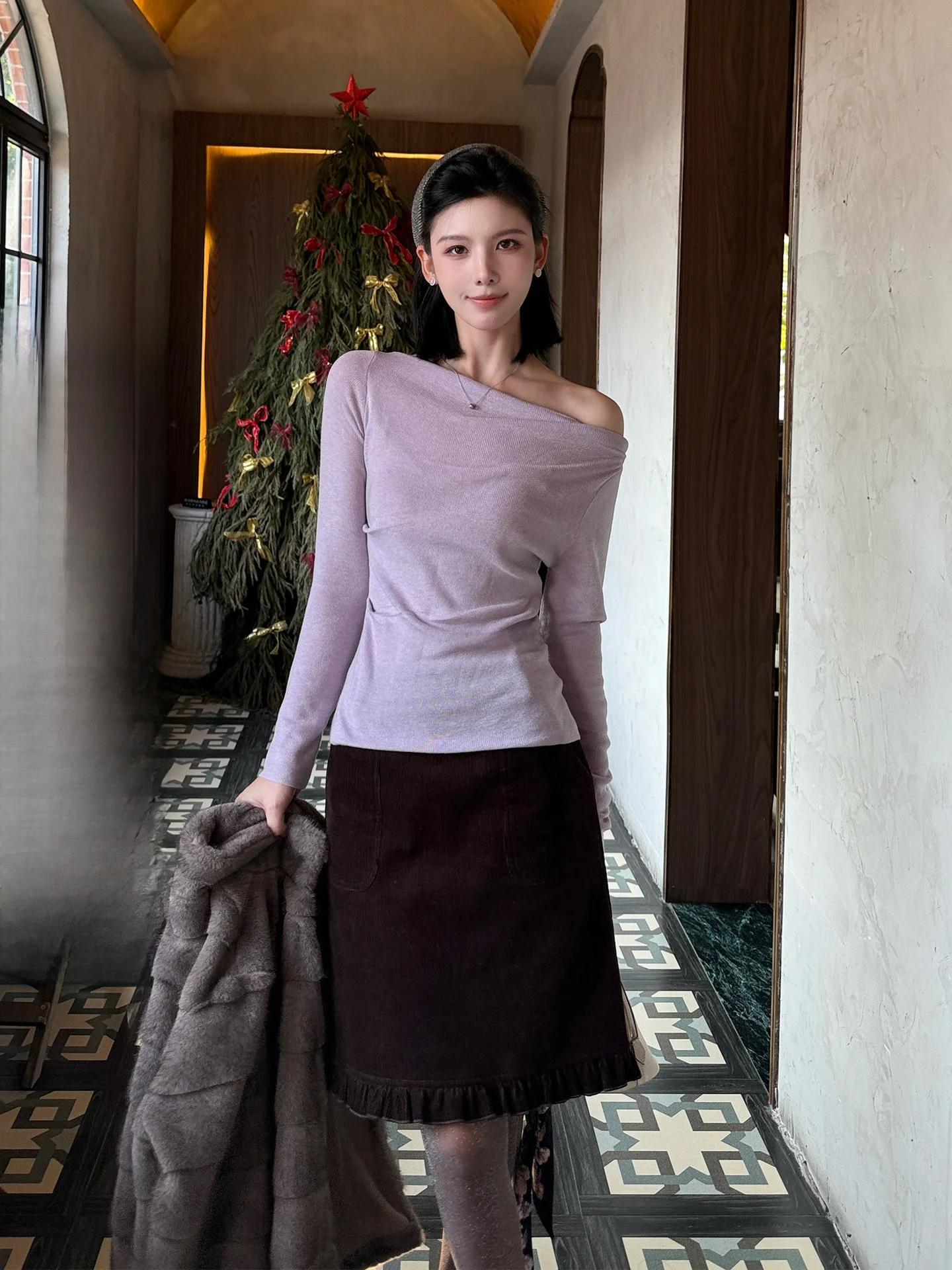 

Jiang Wen Design Sensation Ultrine Wool Knitted Sweater Women's Winter Slim Fit Waist Cinched Slimming Base irt