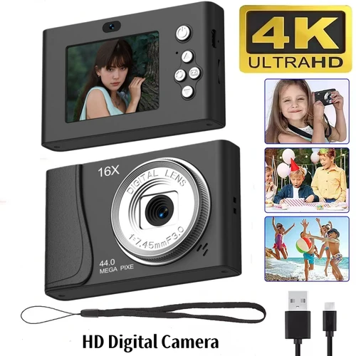 Cámara Digital 4K, videocámara para niños de 24 millones de píxeles, cámaras compactas con Zoom 16x, enfoque automático para fotografía de niños, adultos y principiantes