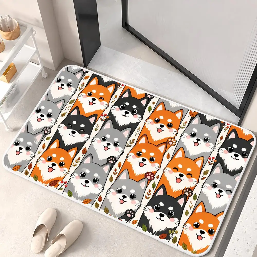 Cute Animal Face Seamless Floor Mat Flannel Rug Soft Non Slip Washable Door Mat for Bathroom Bedroom Kitchen Home Decor