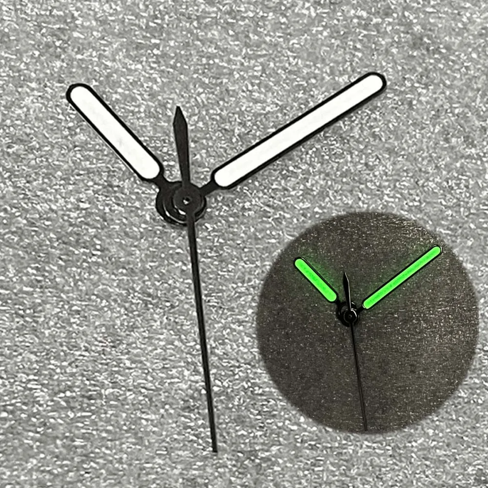 Manecillas de reloj blancas con borde negro, punteros de reloj luminosos verdes para movimiento NH35 NH36