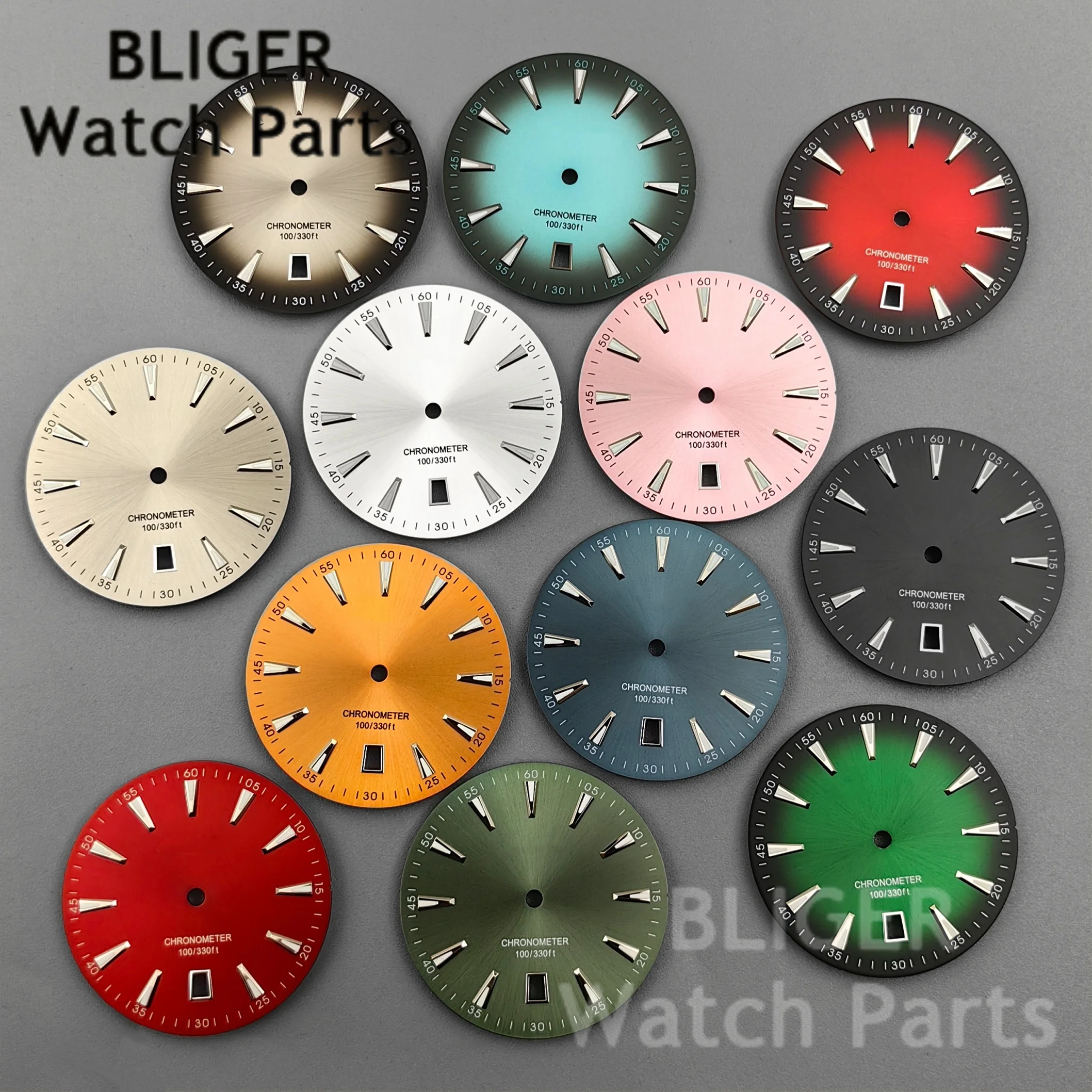 BLIGER Sterile 33.5mm Sunberst Gradient Watch Dial 6 o'clock Calendar Luminous Fit NH35 NH36 NH38 Automatic Movement Watch Parts