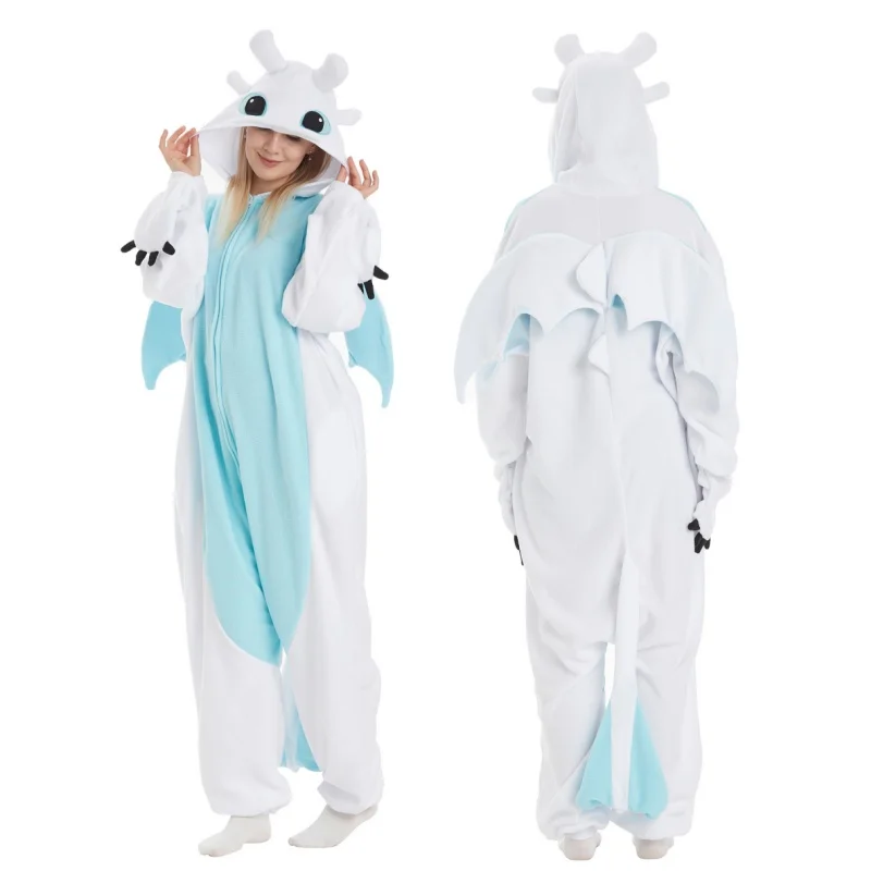 Adult Cartoon Pajamas How to Train Your Toothless White Black Dragon Homewear Halloween Carnival Cosplay Costume Animal Jumpsuit