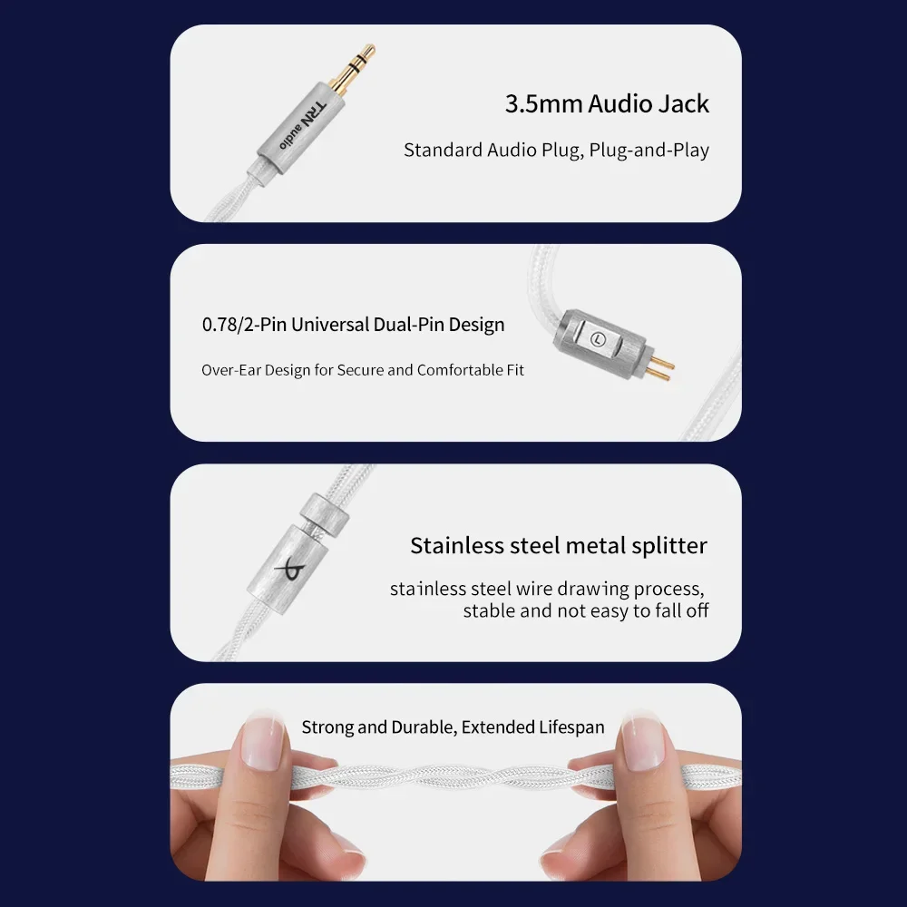 TRN Ice Eel High-Purity Single Crystal Copper Silver-Plated Cable 3.5mm/4.4mm 0.78/2pin Compatible