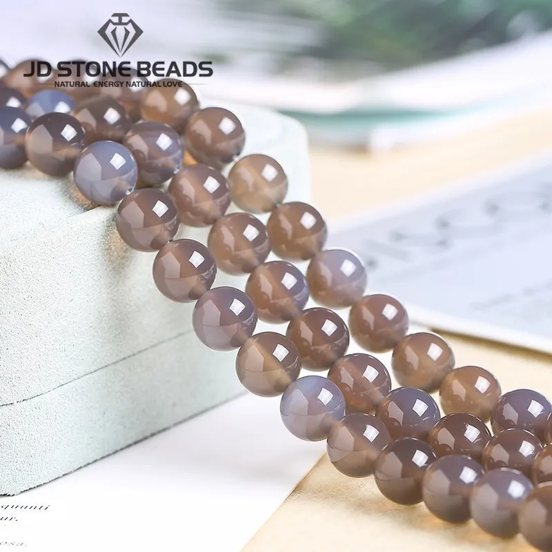 

Natural Gray Agate Beads Smooth Frost Faceted Chalcedony Onyx Round Loose Gemstone For Jewelry Making Necklace Bracelet Diy 15"