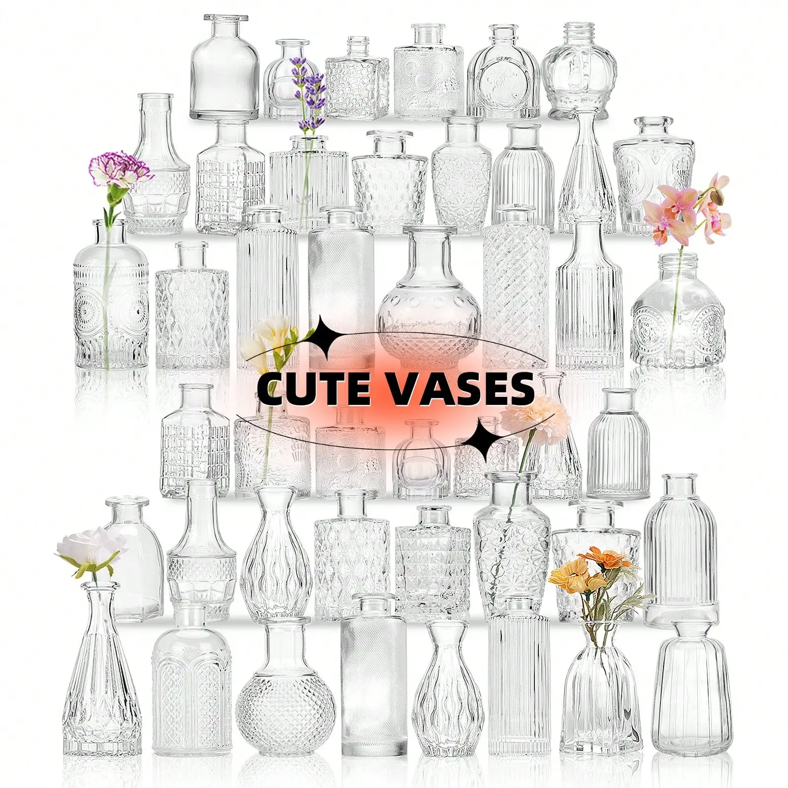 12/24/30/64pcs Bud Vases For Flowers, Small Vases For Centerpieces, Vintage Clear Glass Vases For Home Table Decor Rustic Wedding Decorations, Mother's Day Decor, Ideal Mother's Day Gift