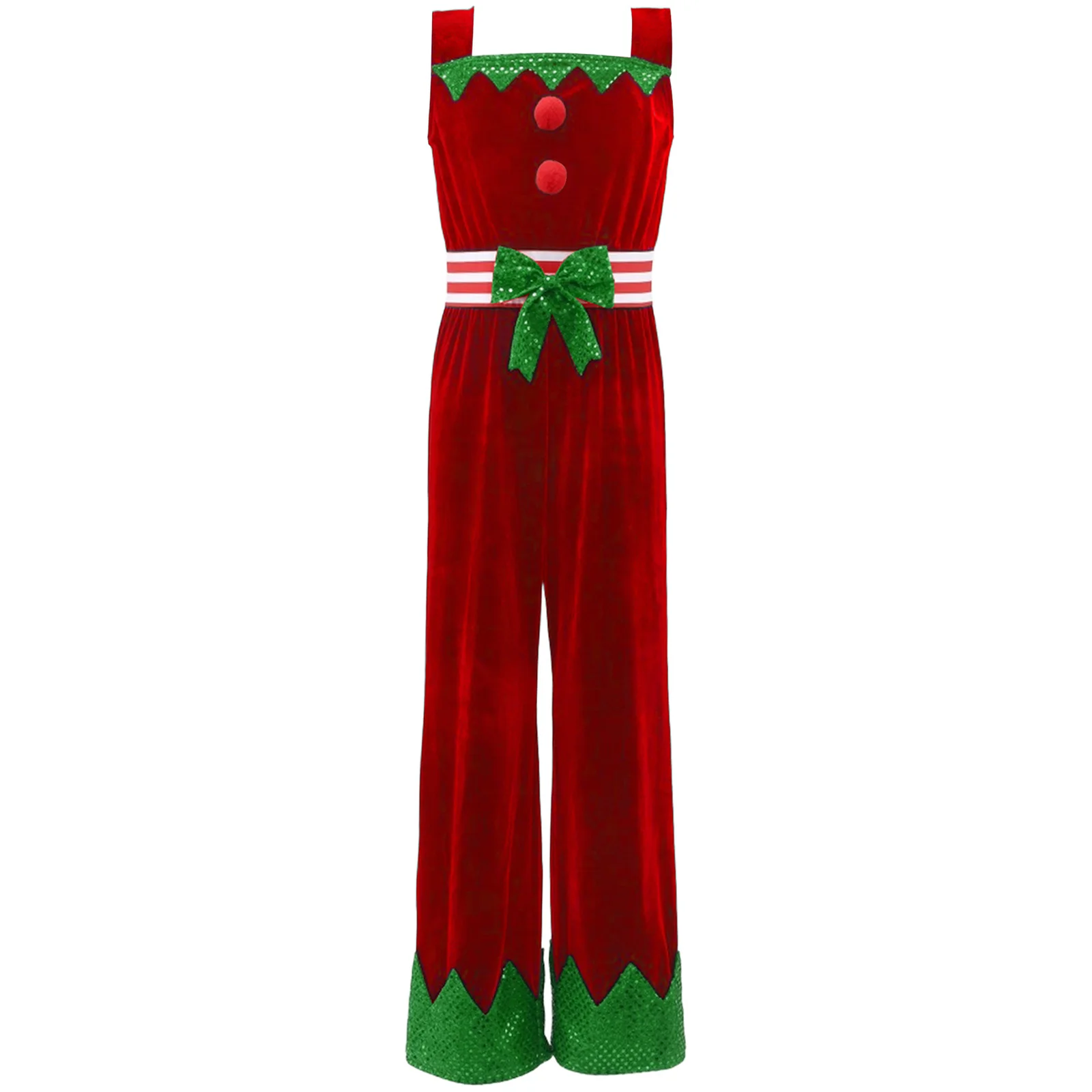 

Kids Girls Christmas Santa Costumes Sleeveless Shoulder Straps Sequins Bow Long Pants Xmas Style Jumpsuit for Christmas Events