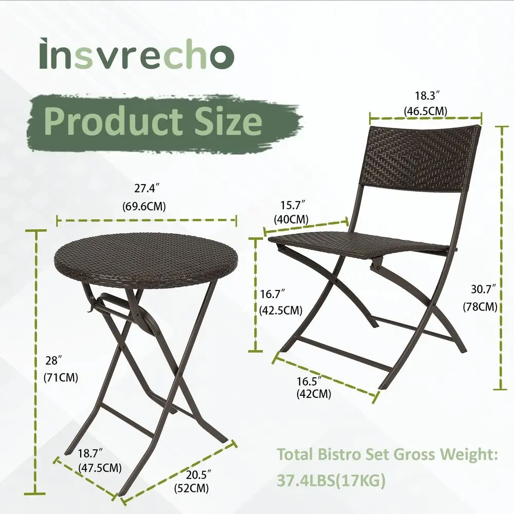 

Складной комплект мебели для бистро из искусственного ротанга PE: уличный набор для патио со складным круглым столом и стульями, идеально подходит для кафе и баров