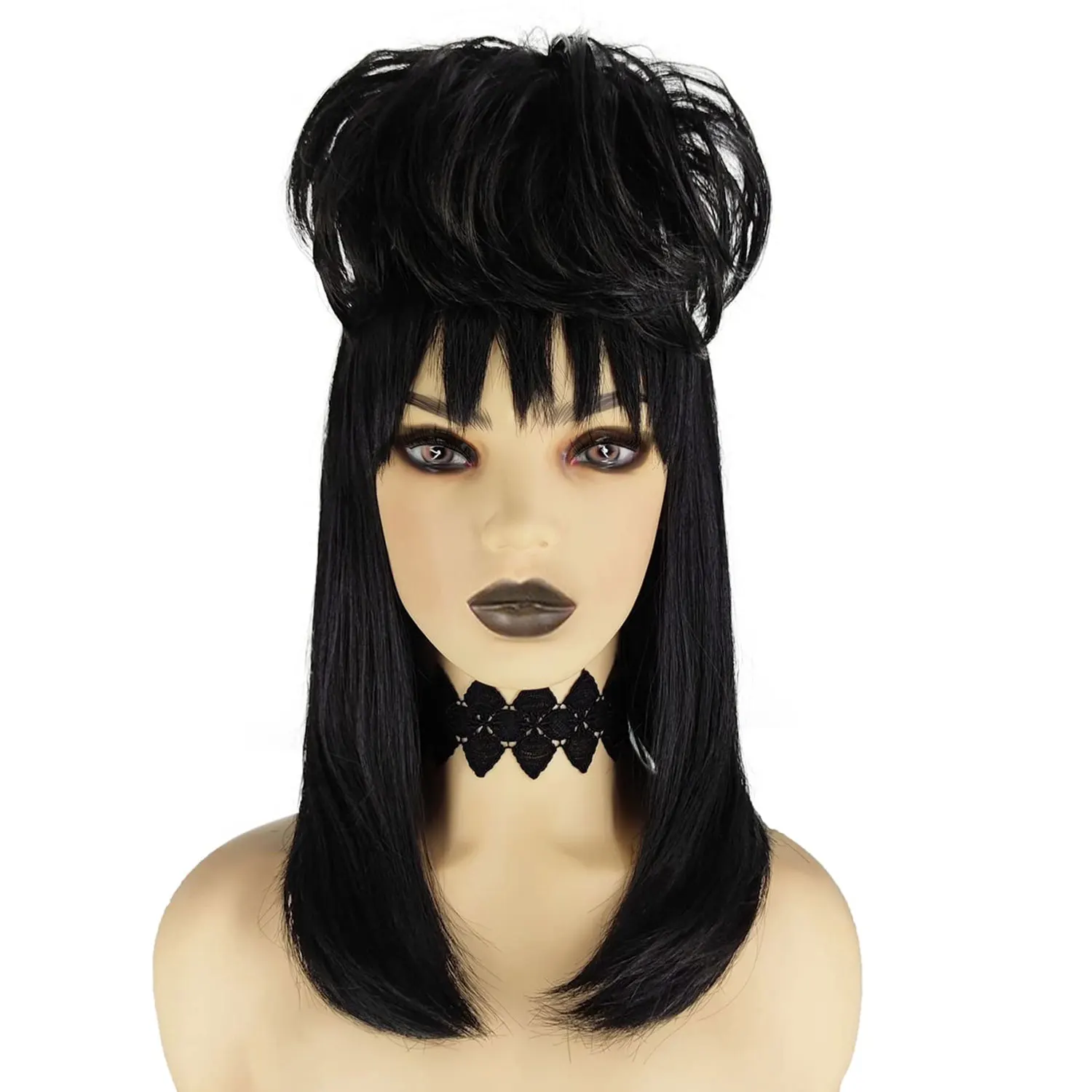 شعر مستعار Lydia Deetz-Black تأثيري الاصطناعية مع كعكة ، شعر مستعار للعروس للنساء ، أزياء هالوين