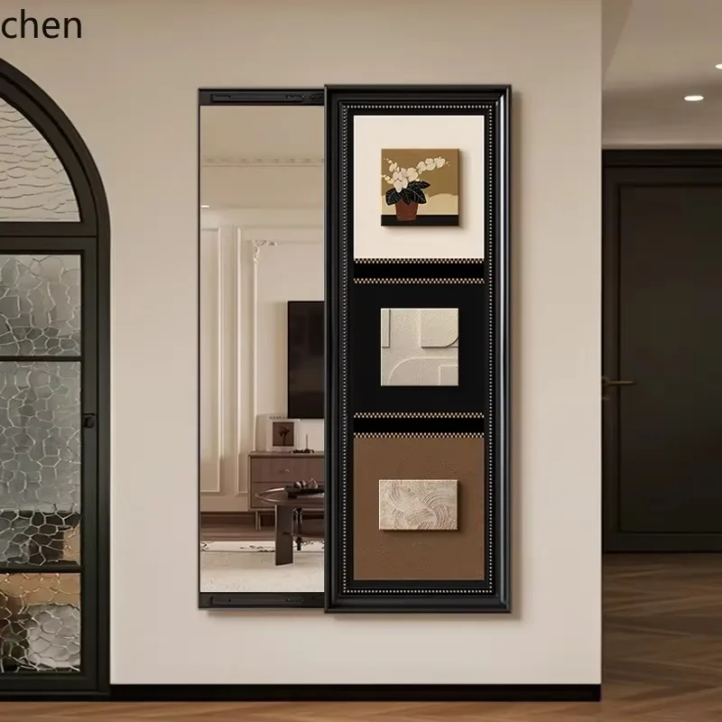 -Three-Dimensional Sandstone Mirror Can Be Blocked Can Be Closed Hidden Full-Length Mirror Sliding Dressing MirrorW28
