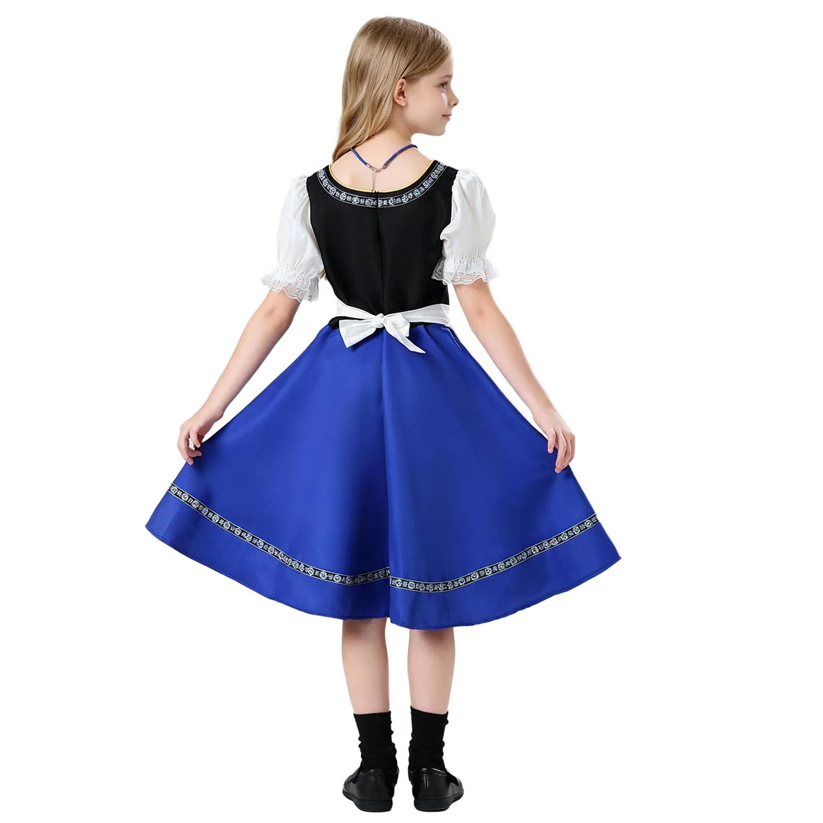 Kids Girls Oktoberfest Costume German Traditional Lace Dress And Apron Beer Festival Maid Countryside Dress Halloween Stage Show