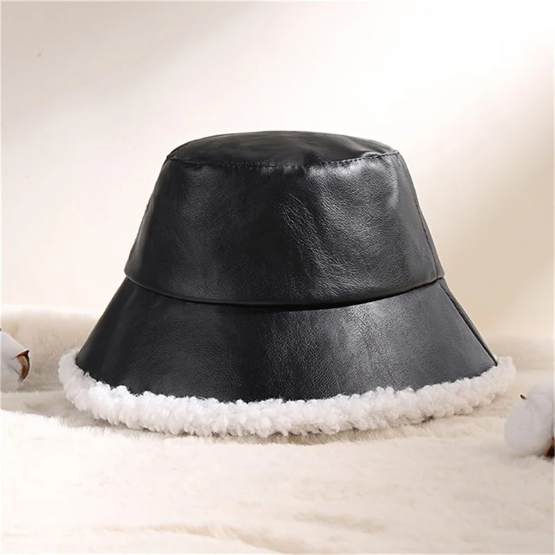 New Fashion Women Men Winter Bucket Hat Solid Color Reversible Plush Hat Wide Brim Fisherman Cap For Outdoor Travel Beach