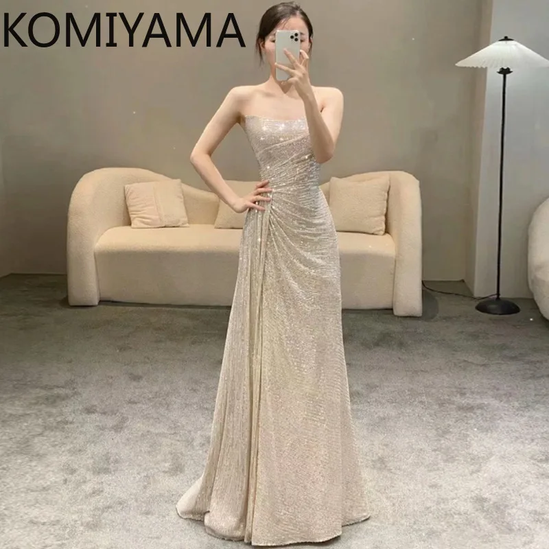 Customized French Sexy Tube Top Wedding Party Dresses Strapless Slim Waist Evening Dress Strapless Luxury Host Performance Prom