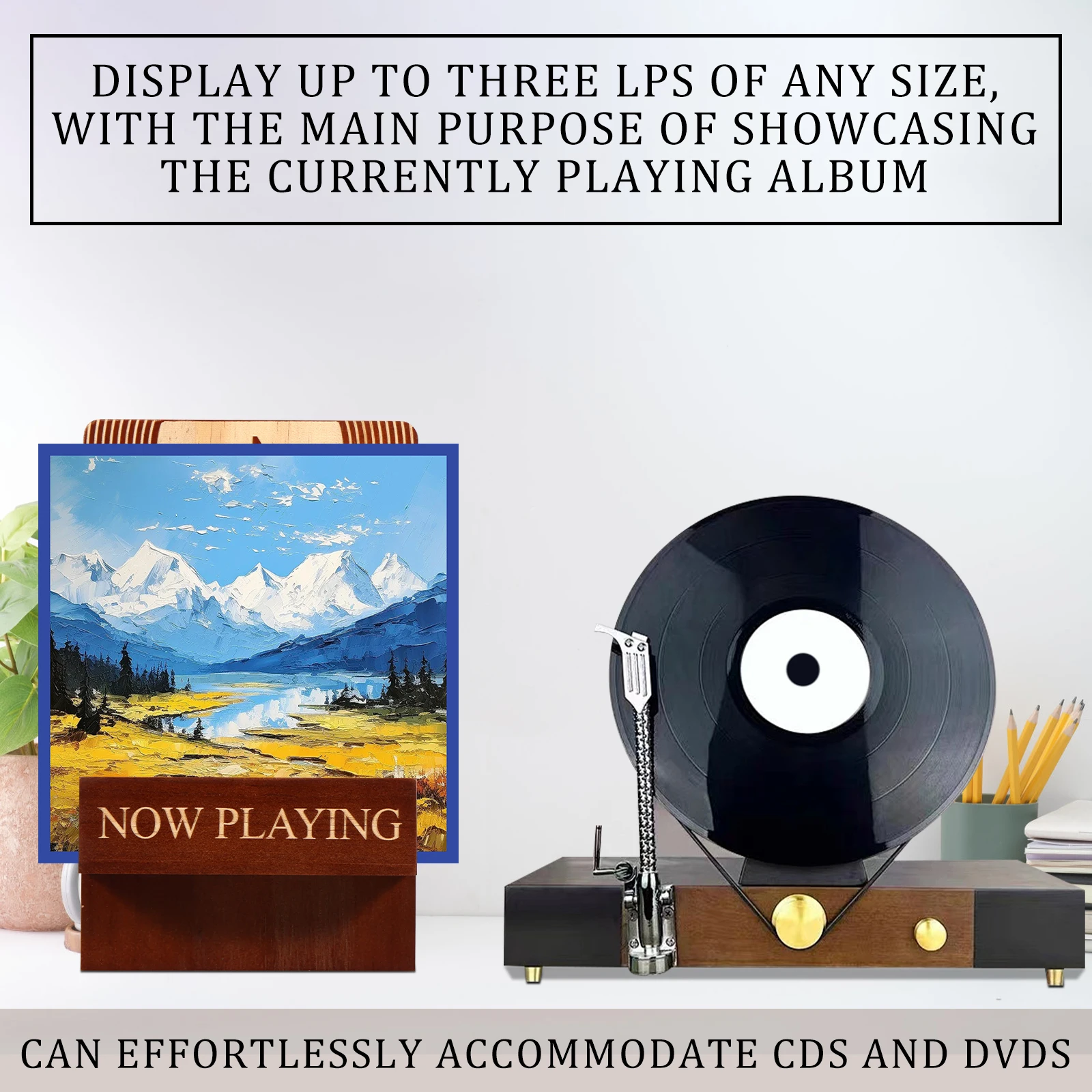 Now Playing Vinyl Record Stand Wood Vinyl Record Holder Vintage Record Holder Stand Record Holder Display for LP Enthusiasts