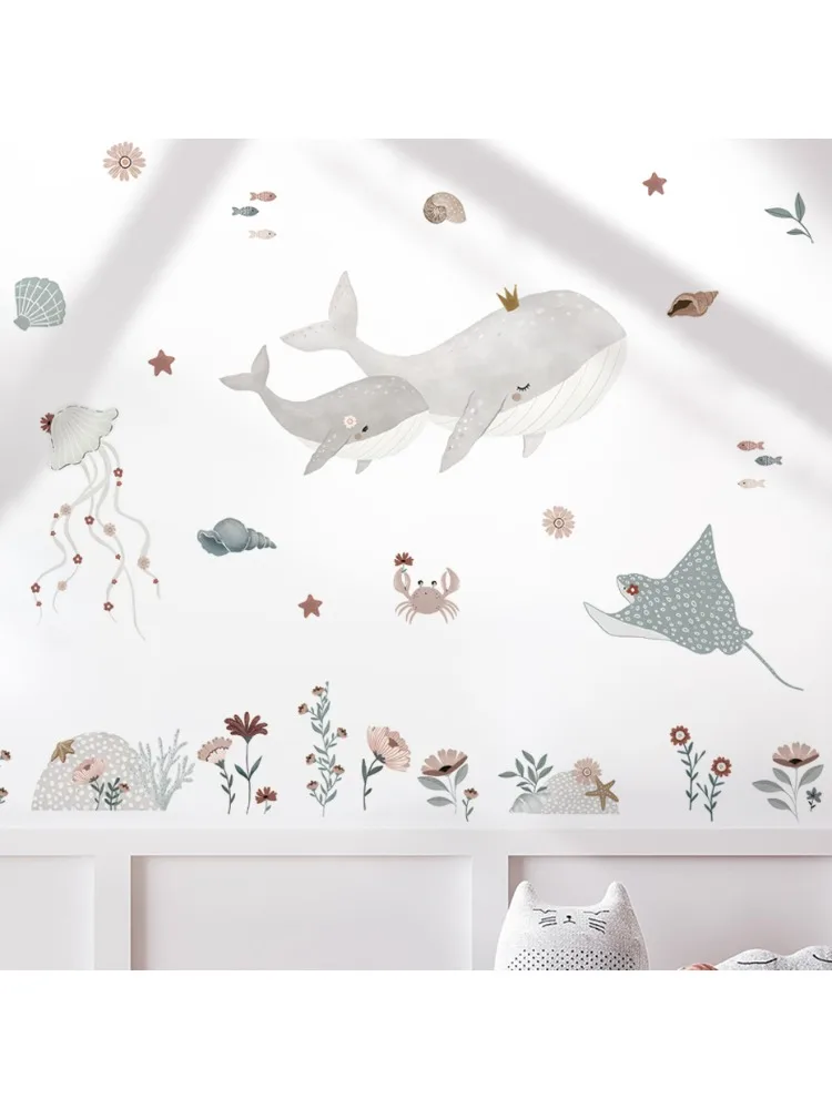 Watercolor Whale Wall Decals Ocean Animal Wall Sticker Under The Sea Marine Life Theme Decals Nursery Kids Room Decor