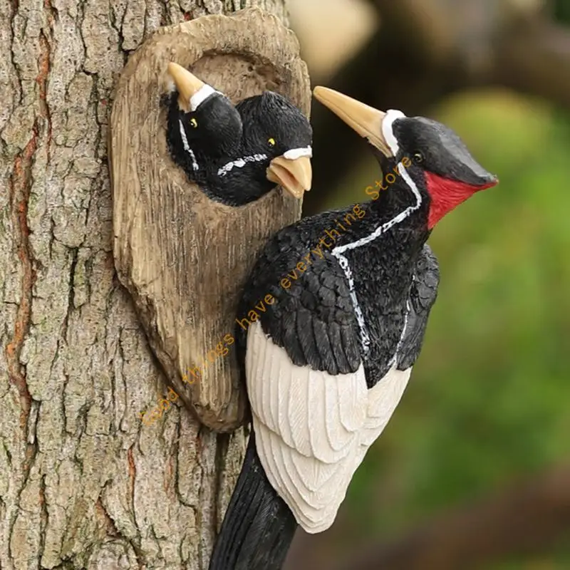 

Woodpecke Sculpture Outdoor Bird Statue Resin Hanging Bird Figurines Outdoor Trees Huggers Decors for Lawn Ornament 55KF