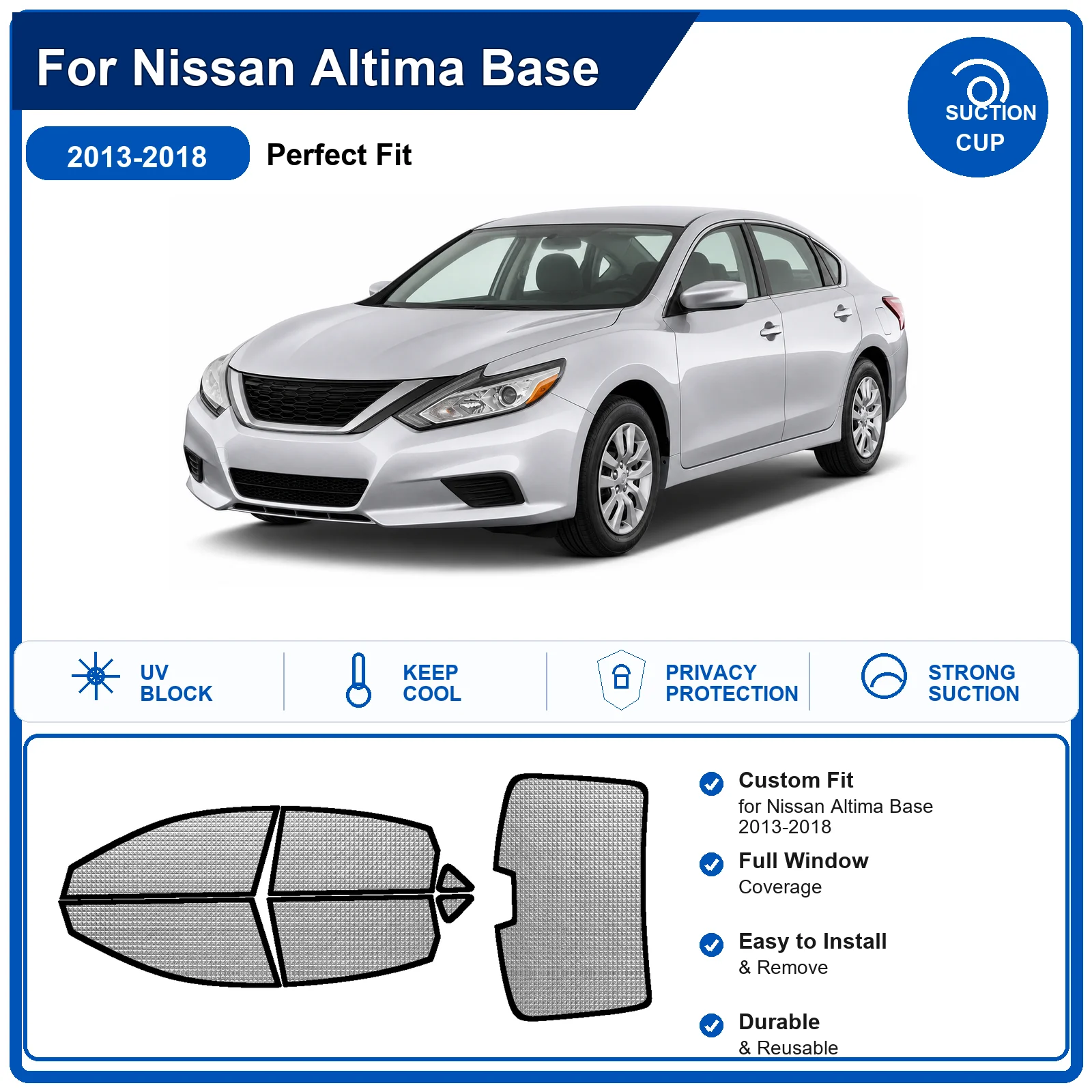 For Nissan Altima Base 2013-2018 Custom Full Set Windshield Sun Shade Aluminum Foil Heat Insulation Anti UV Foldable