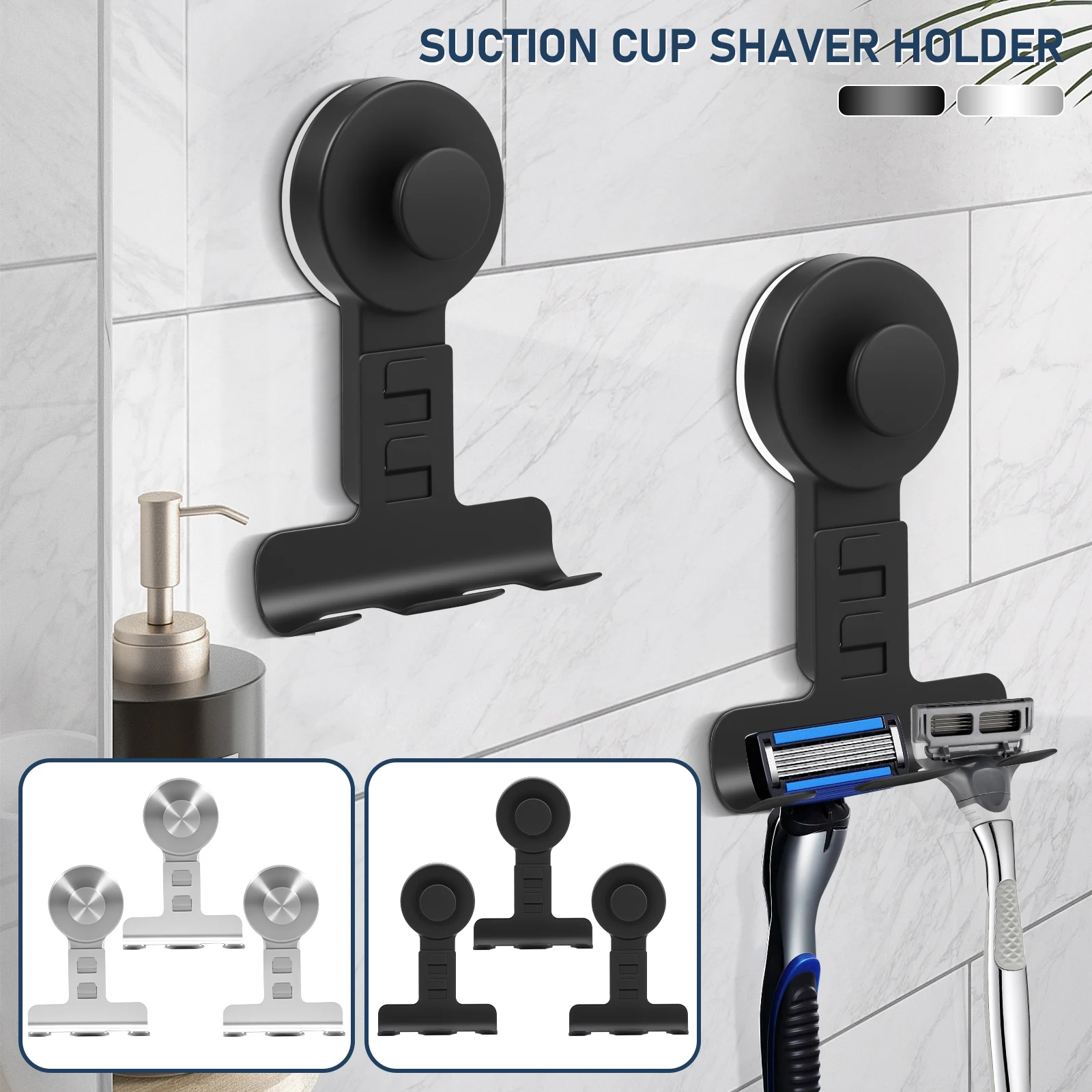

3Pcs Suction Cup Shaver Holder Stainless Steel Wall Mounted Shower Hook No drilling Bathroom Shaver Holder Reusable Towel Hook