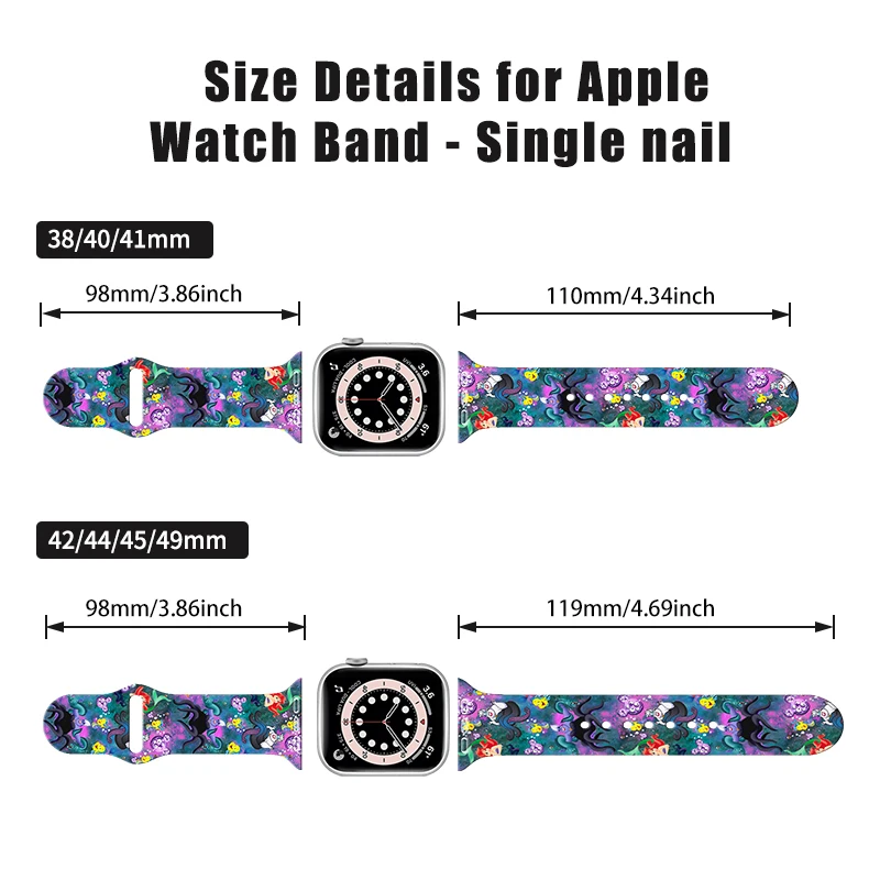 Disney Ursula Series Bedrucktes Armband für Apple Watch 11 10 9, Silikonband, austauschbares Armband für iWatch 46/44/42/41 mm Armband