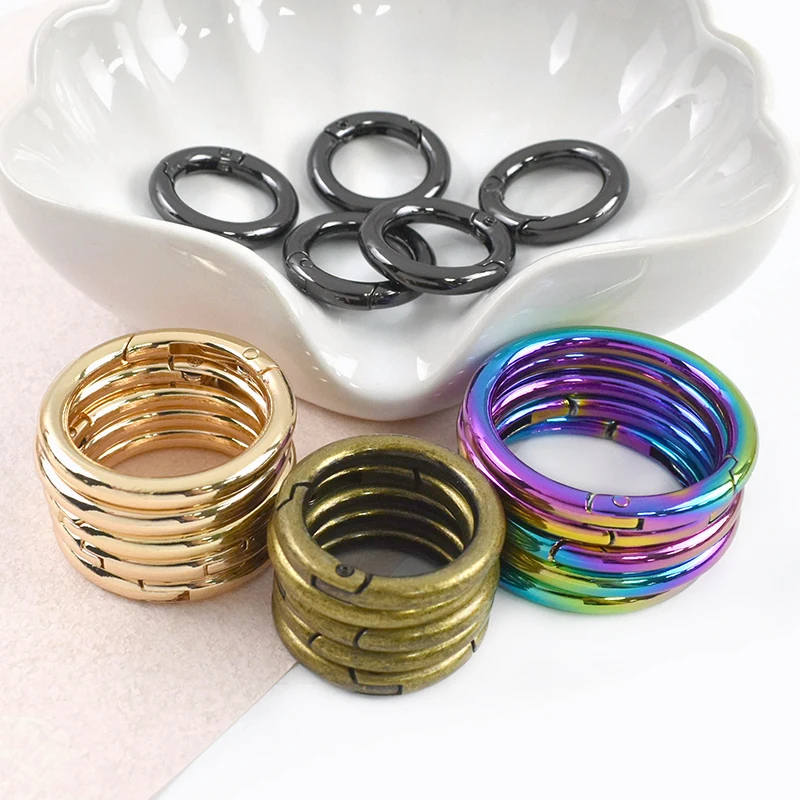

50Pcs 10-50mm Spring O Rings Metal Buckles Round Carabiner Snap Clip Trigger Hook Keychain Openable Ring Connector Accessorie