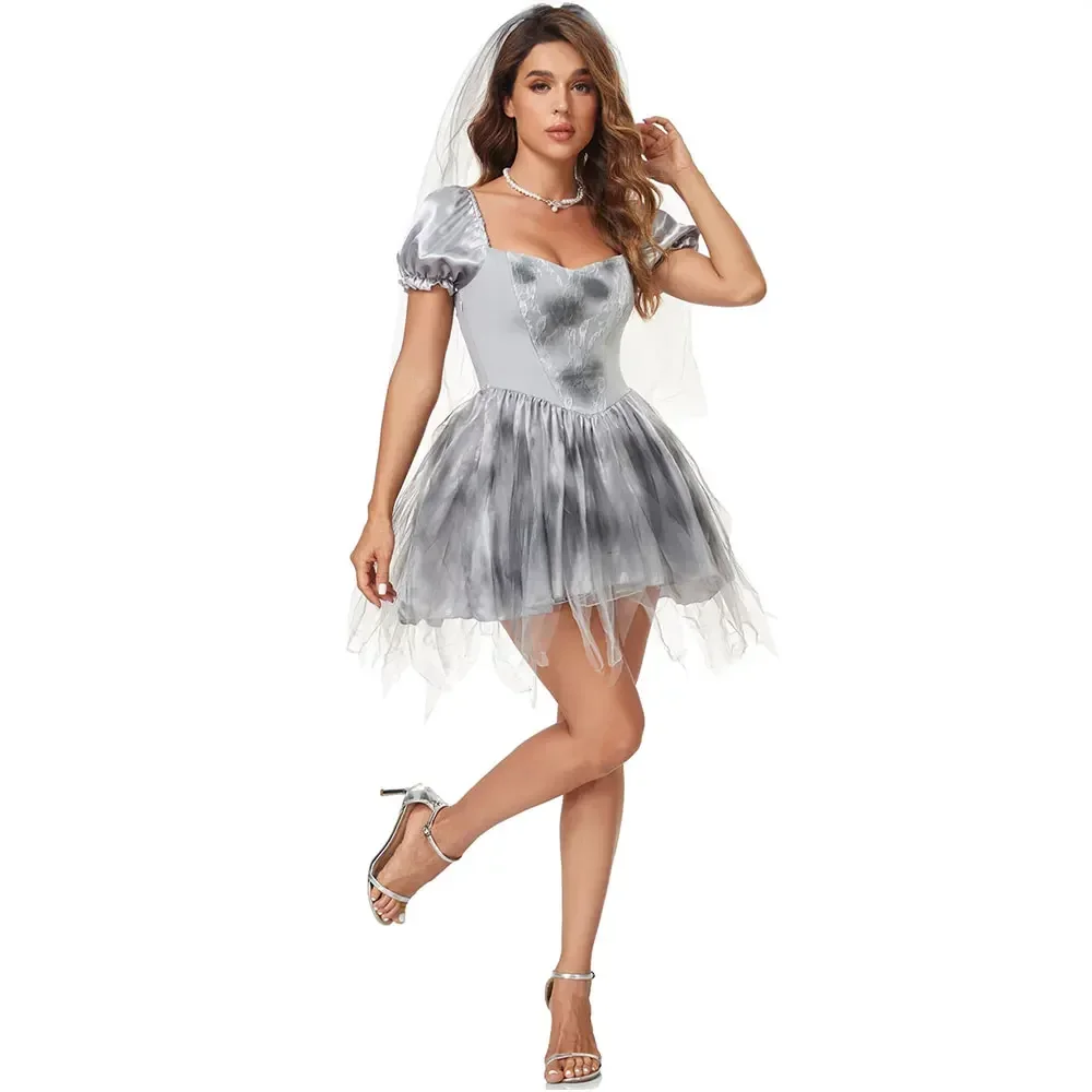 Costume de la Mariée Fantôme Sexy pour Halloween, Robe de Cosplay de Vampire, Zombie, Effrayant, Crâne, ixde Pourim, pour Adulte