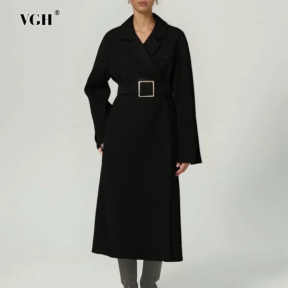 

VGH Solid Slimming Temperament Jackets For Women V Neck Long Sleeve Spliced Belt Autumn Designer Jacket Female Fashion Style New