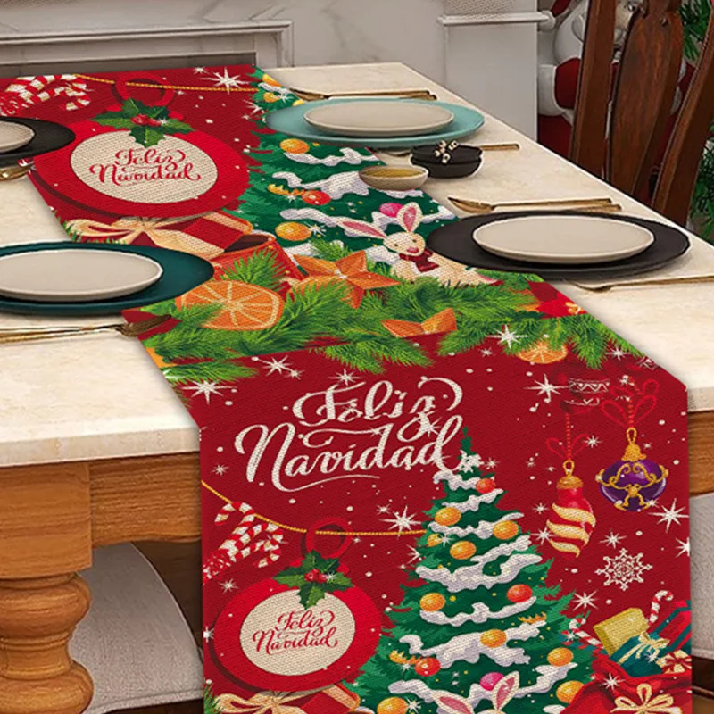 جديد عيد الميلاد الجدول العلم الكتان سانتا الإبداعية الكرتون طاولة القهوة مفرش المائدة الزخرفية مفرش طاولة الجدول العلم