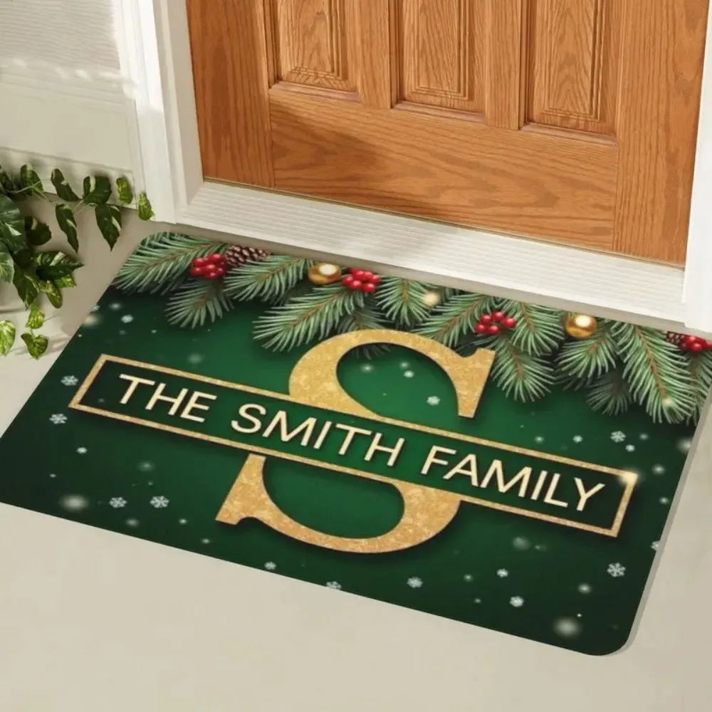 

Personalized Christmas Welcome Floor Mat With Gold Letters With Snowflake Design Interior Happy Holidays Home Decor Doormat