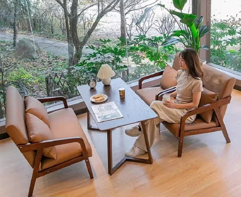 Tea house, café, leisure table and chair combination, milk tea bar, book bar, solid wood booth