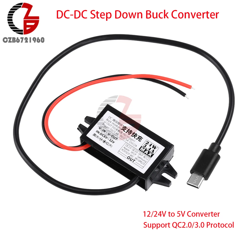 DC-DC Step Down Buck Converter Power Supply Module 12/24V to 5V Converter 24W USB Type-C Fast Charging Power Adapter